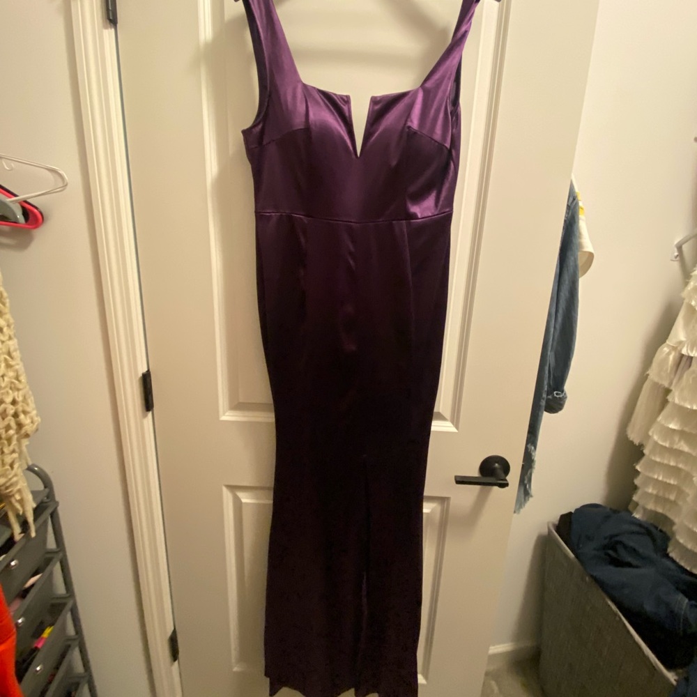 Purple Windsor gown with slit